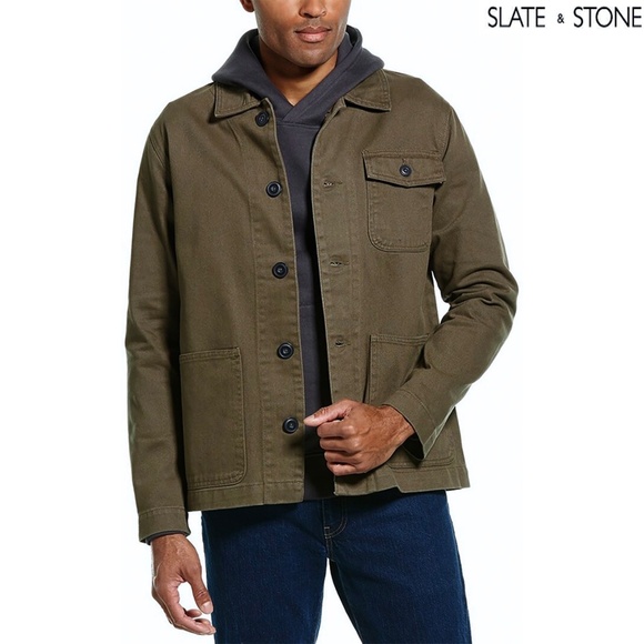 SLATE & STONE REID SOLID MILITARY GREEN 100% COTTON WORKWEAR JACKET. SIZE L - Picture 1 of 6